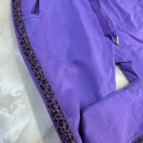 Brand Bazar Purple Drawstring Leopard Stripe Pants Small - Picture 4 of 12